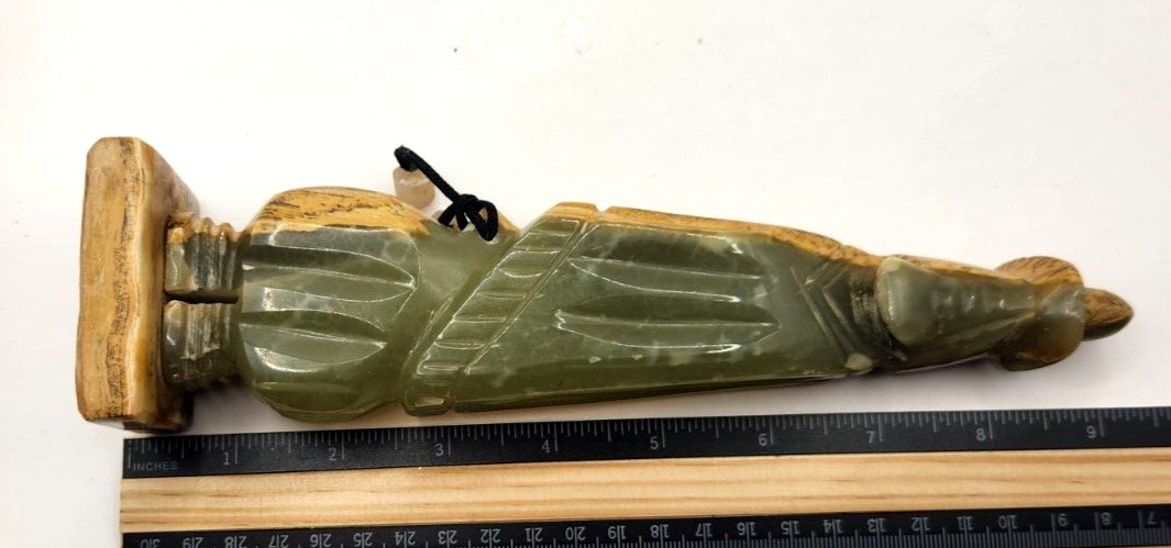 Pair Of Carved 9.25″ Onyx Stone Monk Figures Both Have Repairs