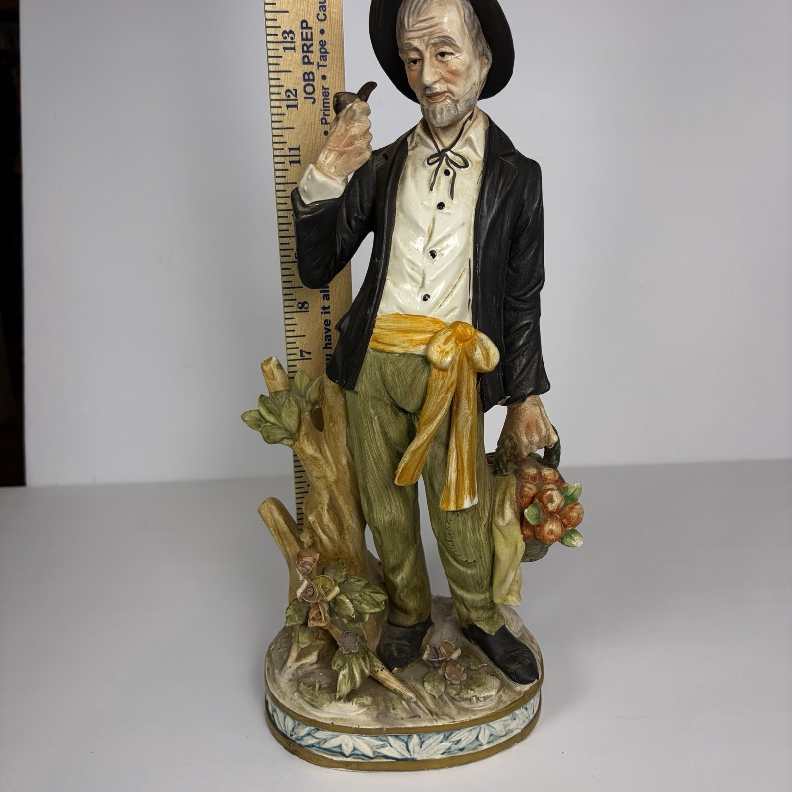 Norleans Old Man with Pipe Figurine Basket of Apples Porcelain 14” Hand Painted