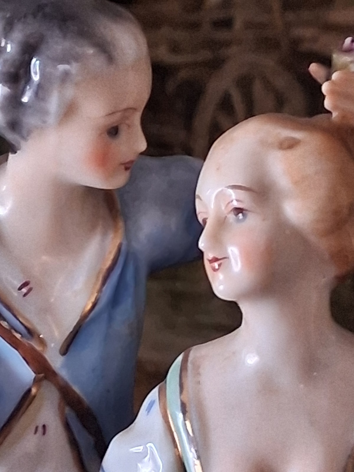Dresden Style Hand Painted Porcelain Couple w Lamb Floral Figurine Figural Group