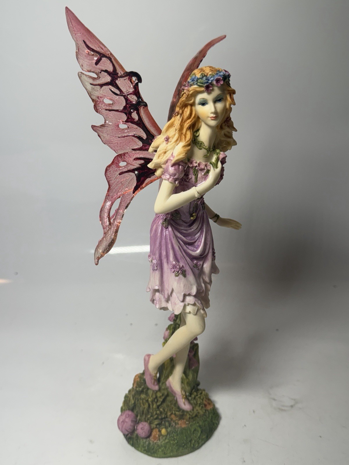 11.5” Tall Floral Fairy In Lavender Dress Figurine