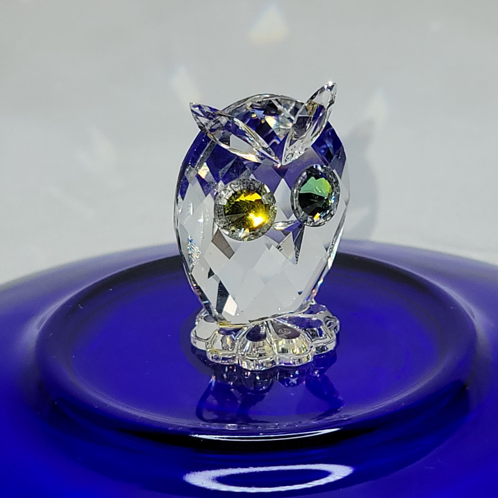 Vintage Swarovski Silver Crystal Owl w/ Green Jeweled Eyes, Austria, 1.5″ Tall
