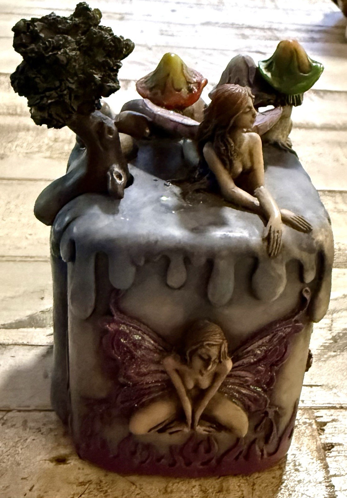 JIVE 2004 DOW Fairies Tree Puzzle Trinket Box Mushrooms Dragonflies Butterflies