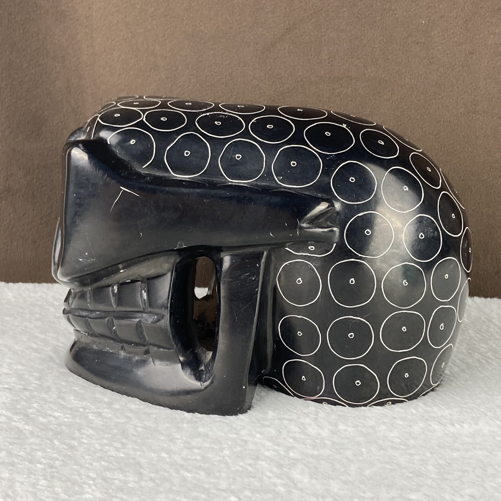 RARE! Vtg Folk Art Studio Ceramic Pottery Black Skull Heavy Display Sculpture