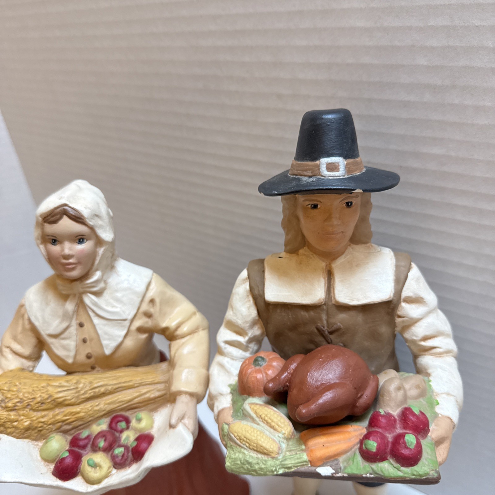 Vintage Pilgrim Thanksgiving Decor Painted Figurines 11″ Female 12″ -mid-1990s