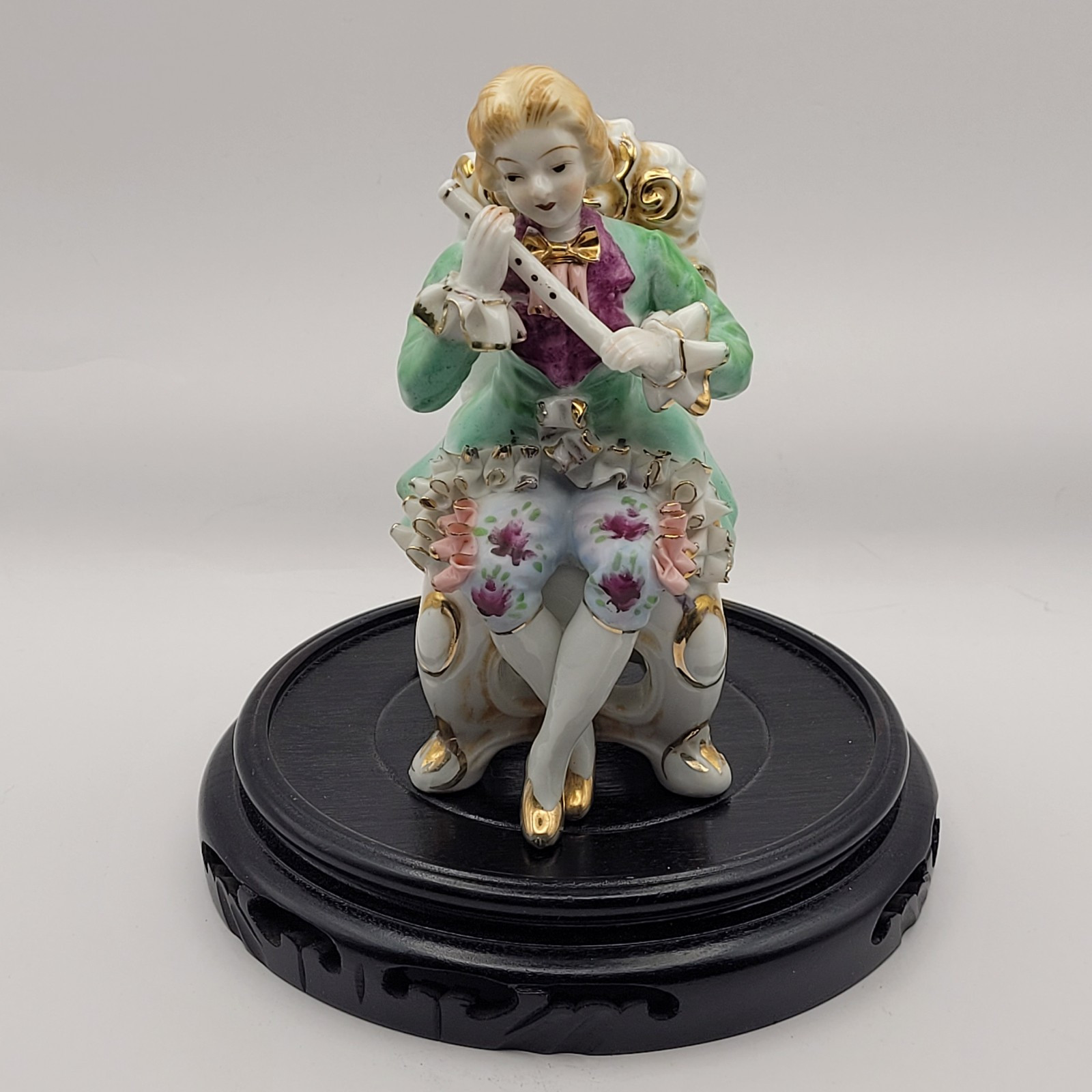 Vintage Victorian Colonial Man with Flute, Victorian Woman Clapping Hands 6″