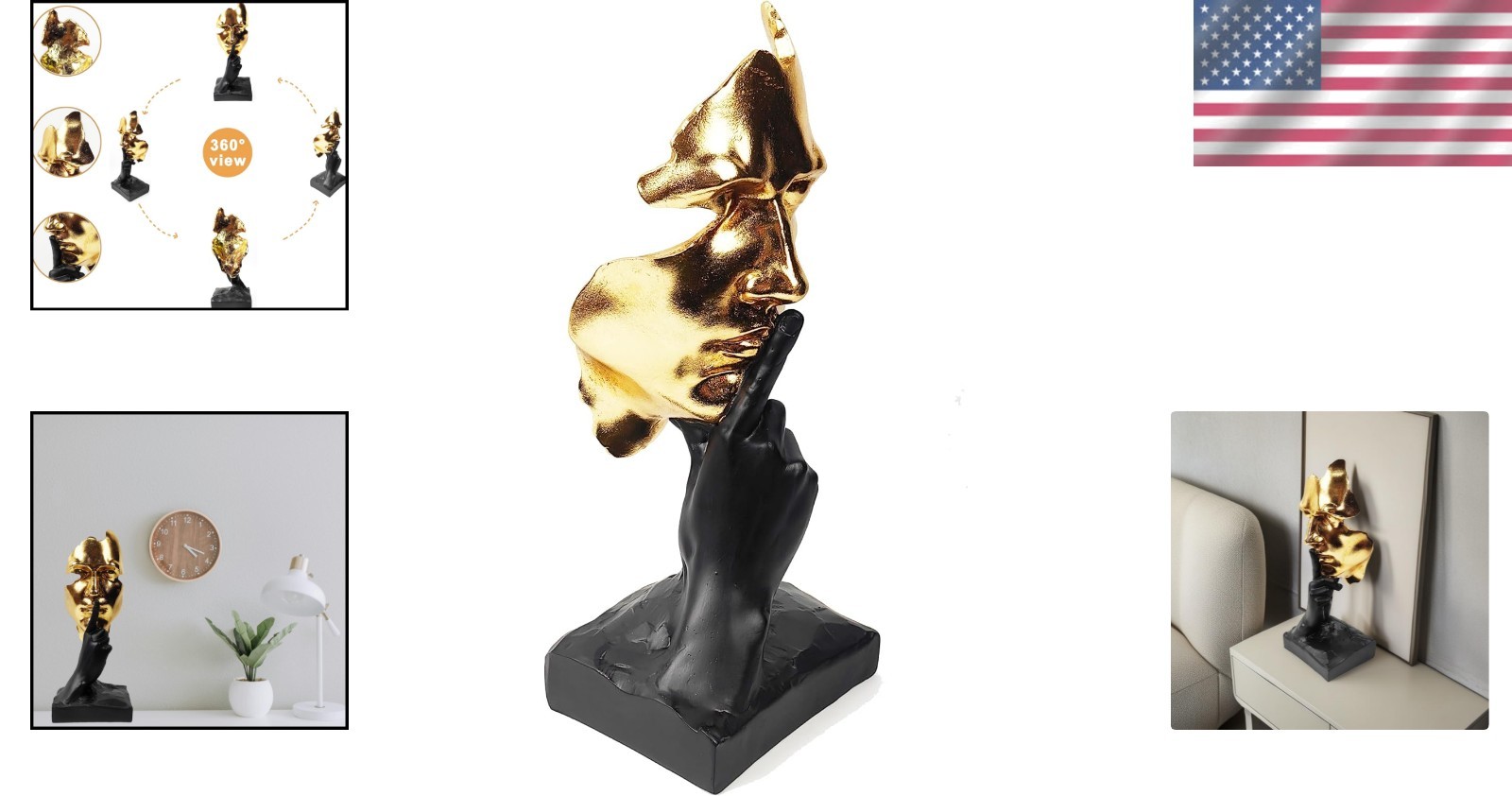12″ Black and Gold Thinker Statue – Abstract Art for Home or Office Decor