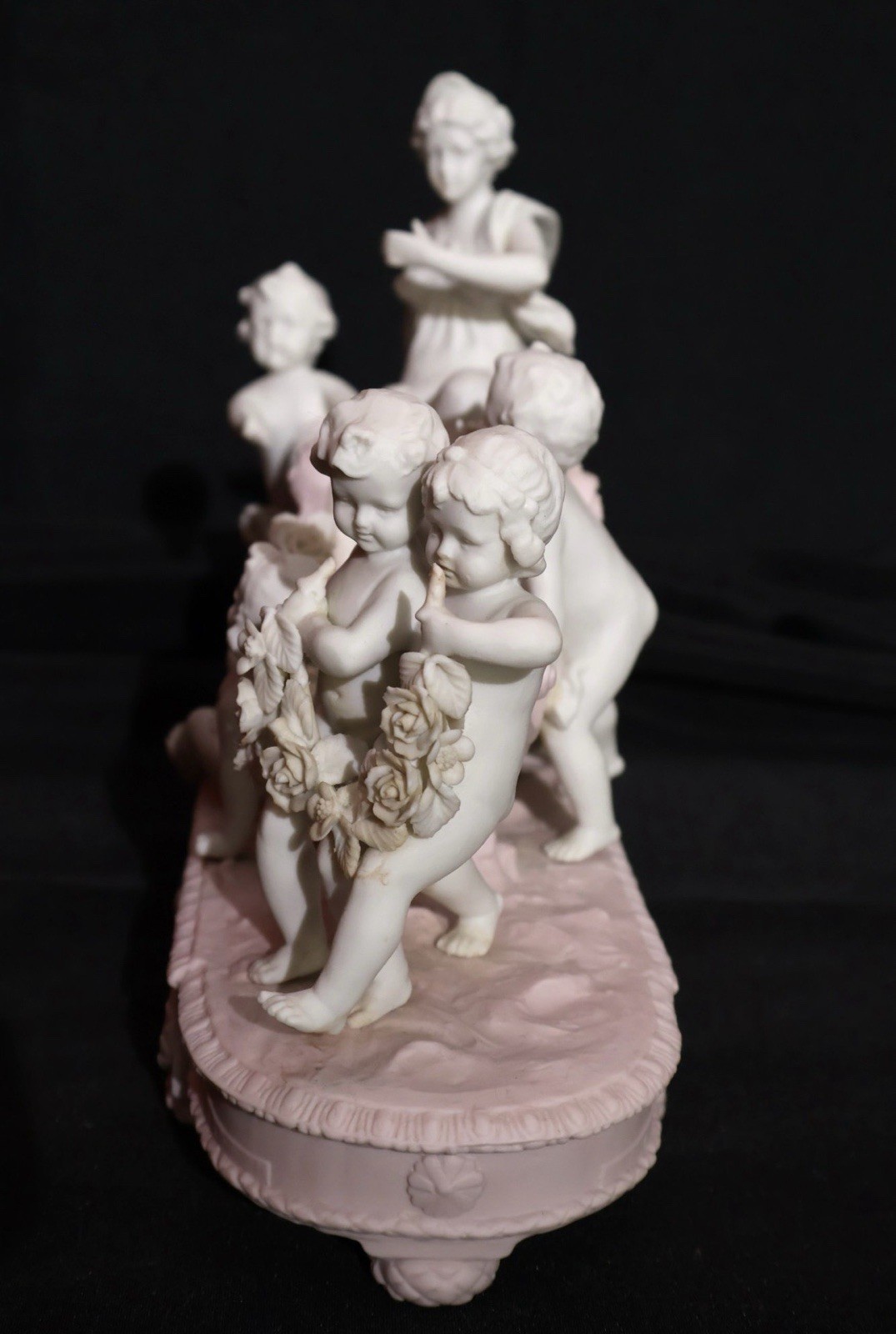 Vintage Bisque Porcelain Chariot With Goddess And Cherubs Sculptural Centerpiece