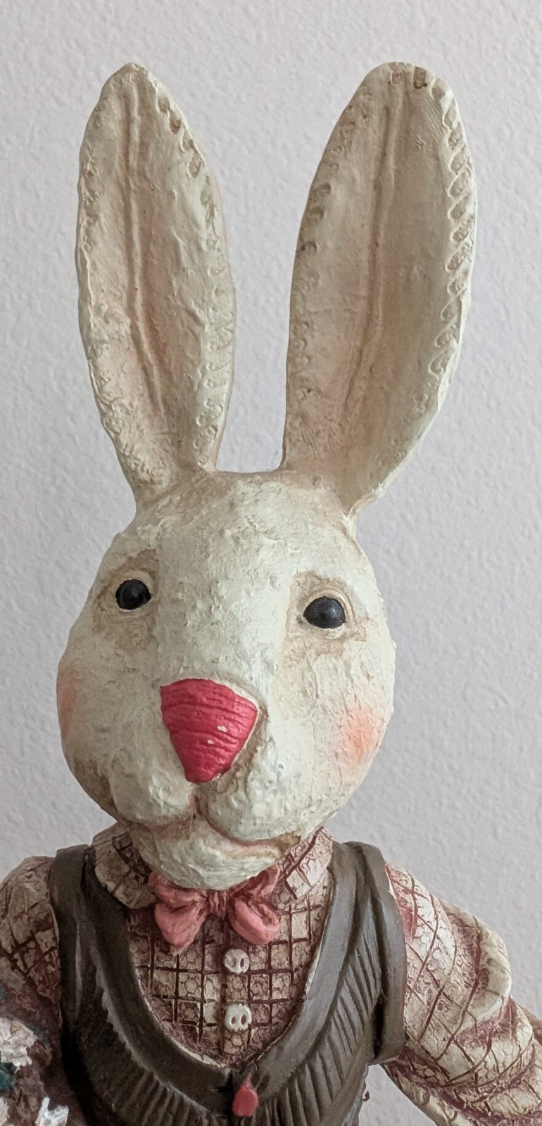 Paul Gordon folk art dapper figurine rabbit bunny flower pot vest bowtie