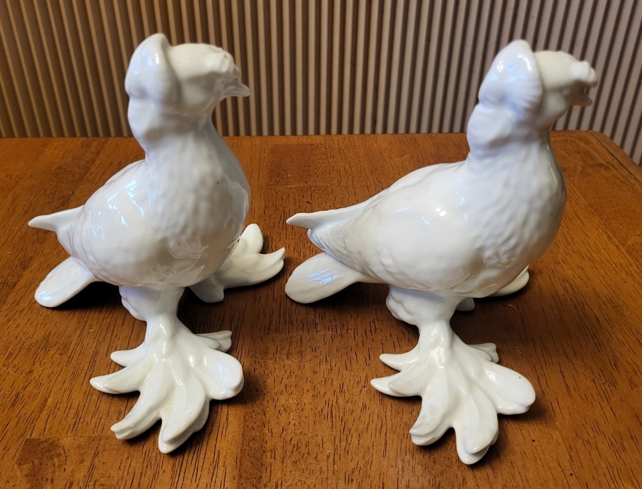 Vintage Pair of Jos Van Dijk Woestijnroos Porcelain Trumpeter Pigeons Sculptures