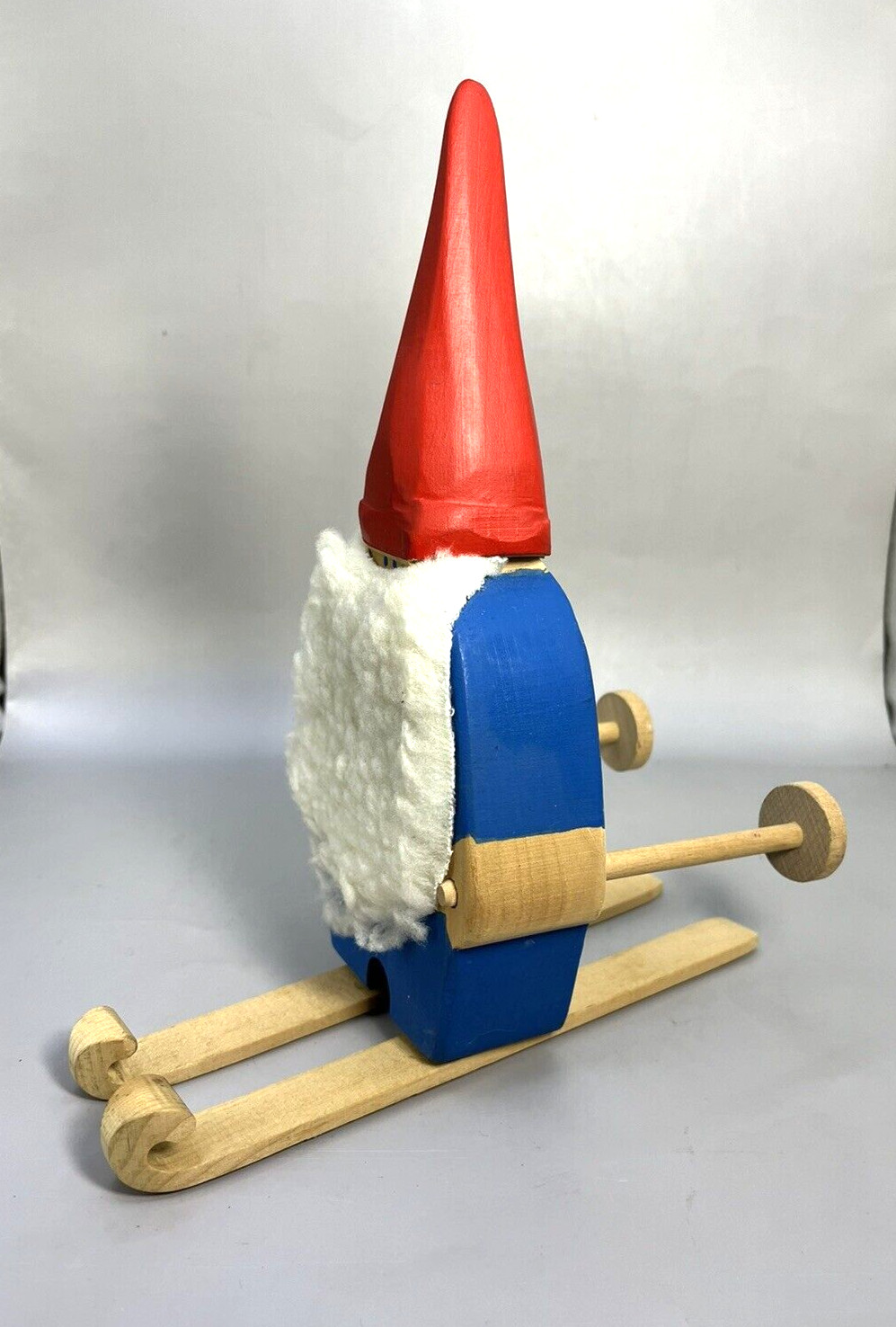 Scandinavian Tomte Gnome Figurine Wooden Christmas Santa Skiing Decor 8.75″
