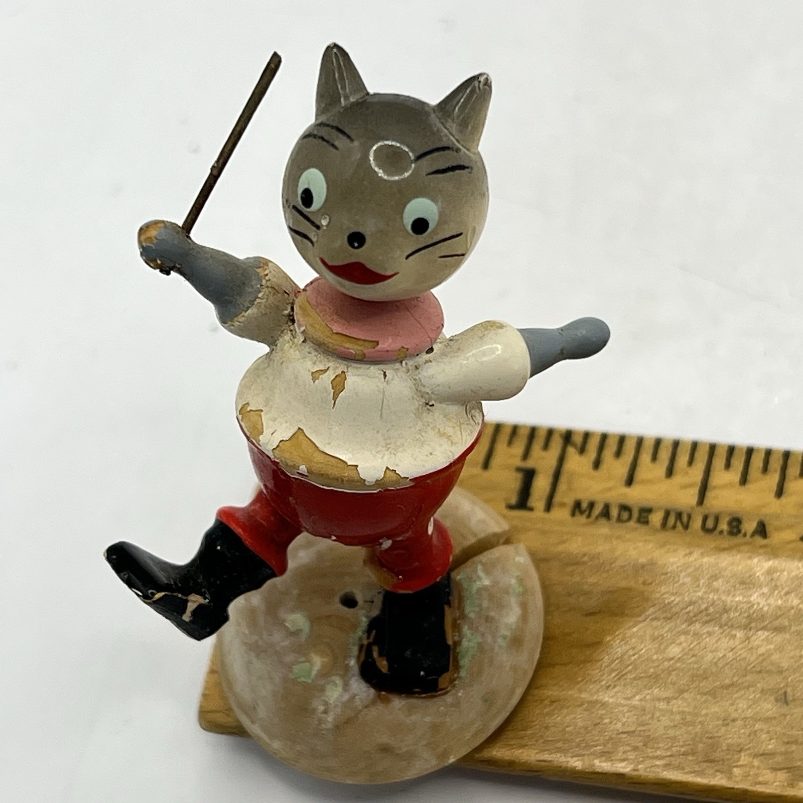 Vintage Goula Wooden Painted Cat Kitten Marching Made In Spain