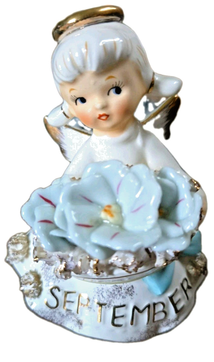 Vtg Geo Z Lefton September Birthday Girl Angel Morning Glory Sapphire 489 Figure