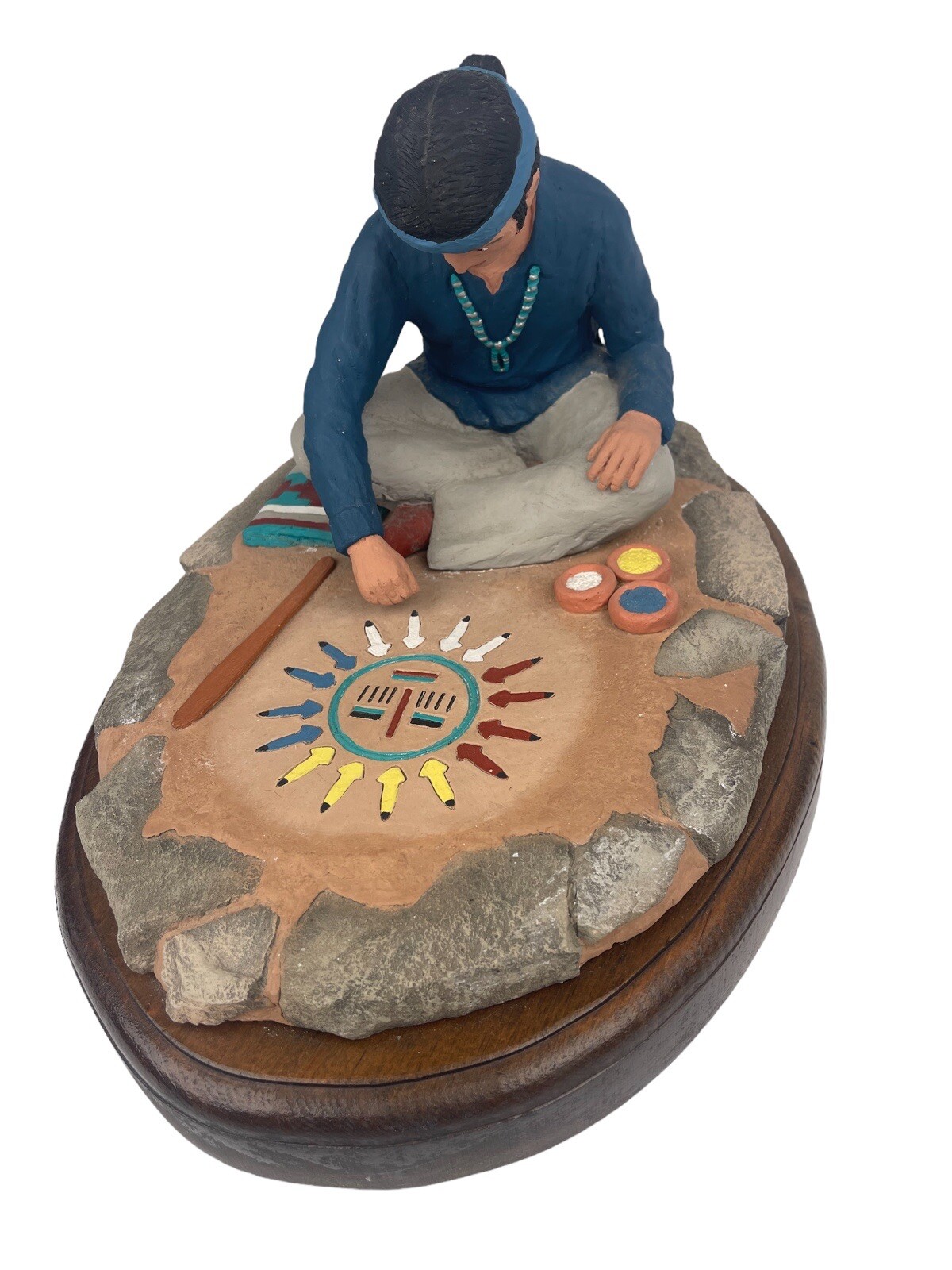 Vintage Santa Fe Navajo Folk Art Stone Clay Sculpture Figure Sand Painting