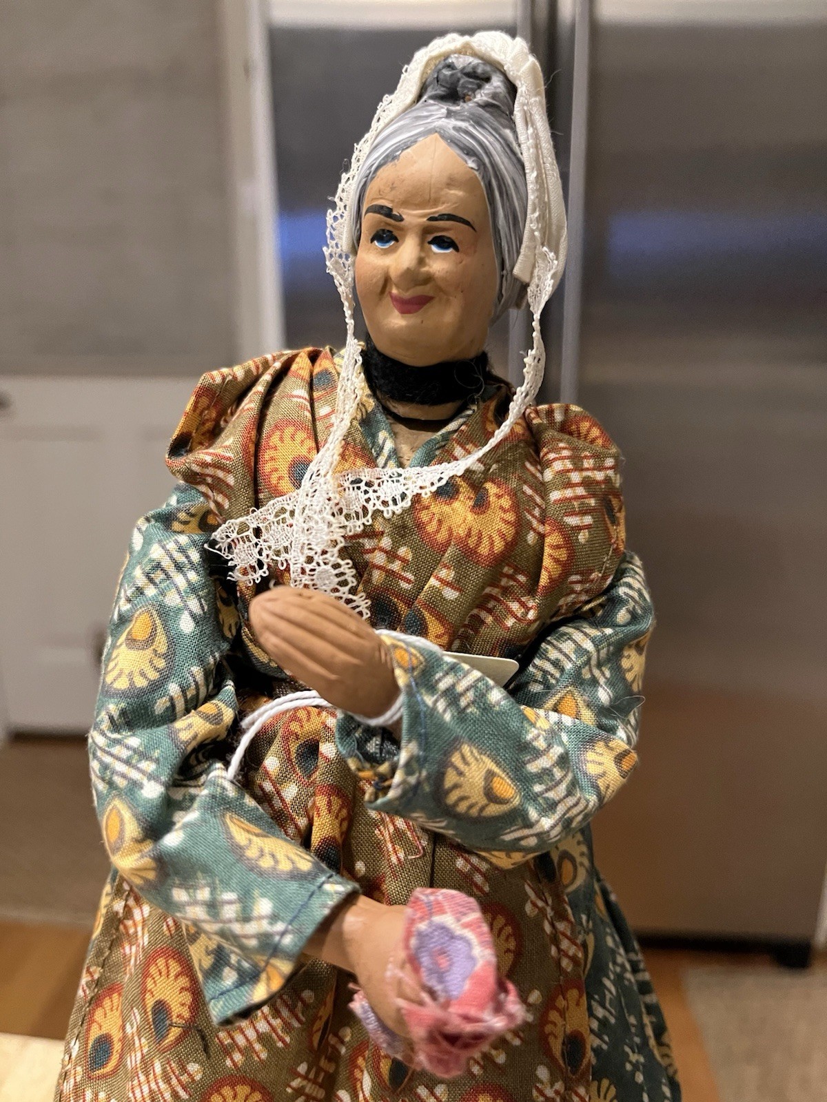 French Doll Handmade Santon De Provence France Folk Art Old Woman 12” Vintage
