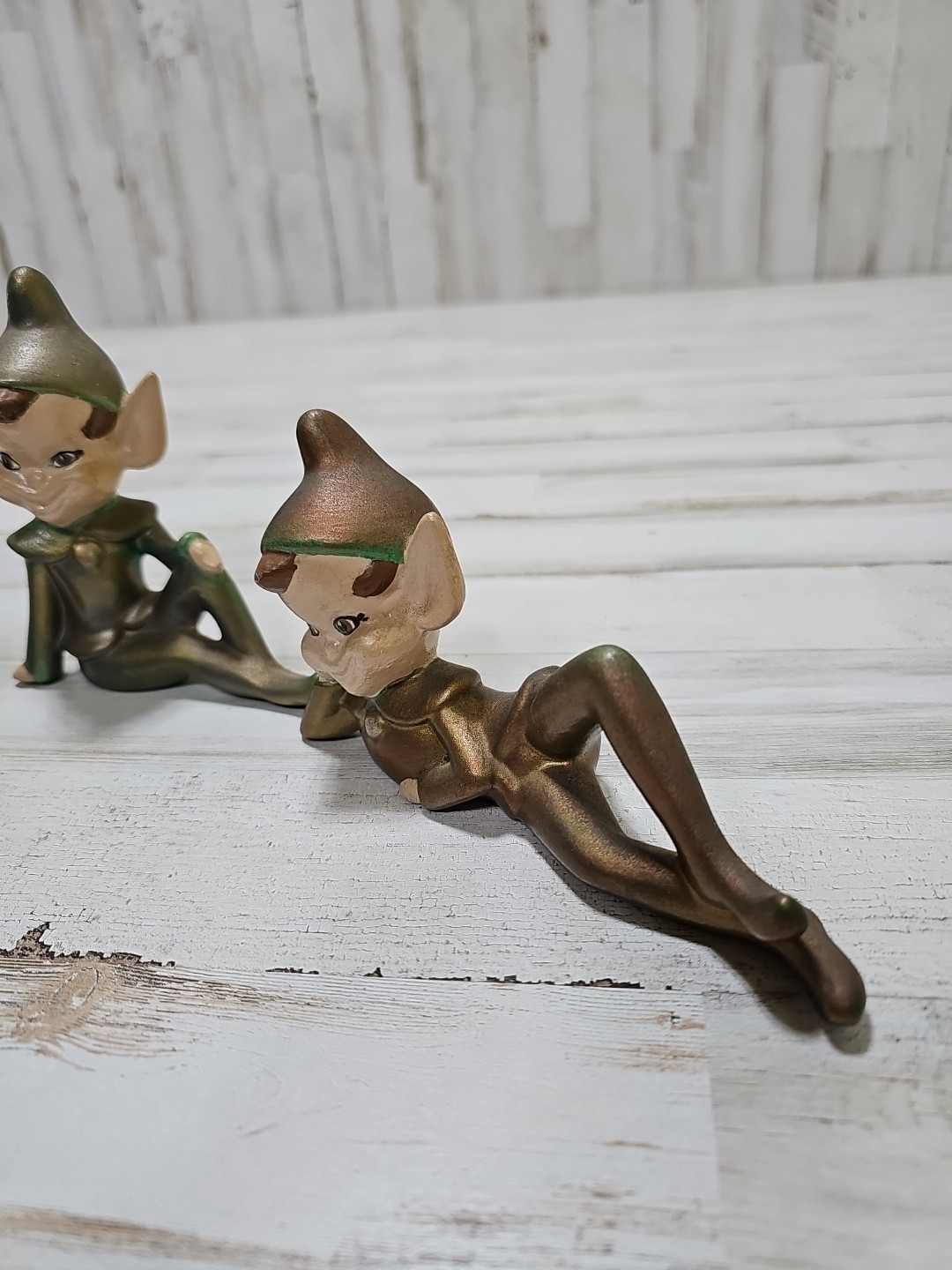 Vintage Ceramic Pixie Elf Figurine Knee Up Pointed Ears MCM Decor Lot Of 3