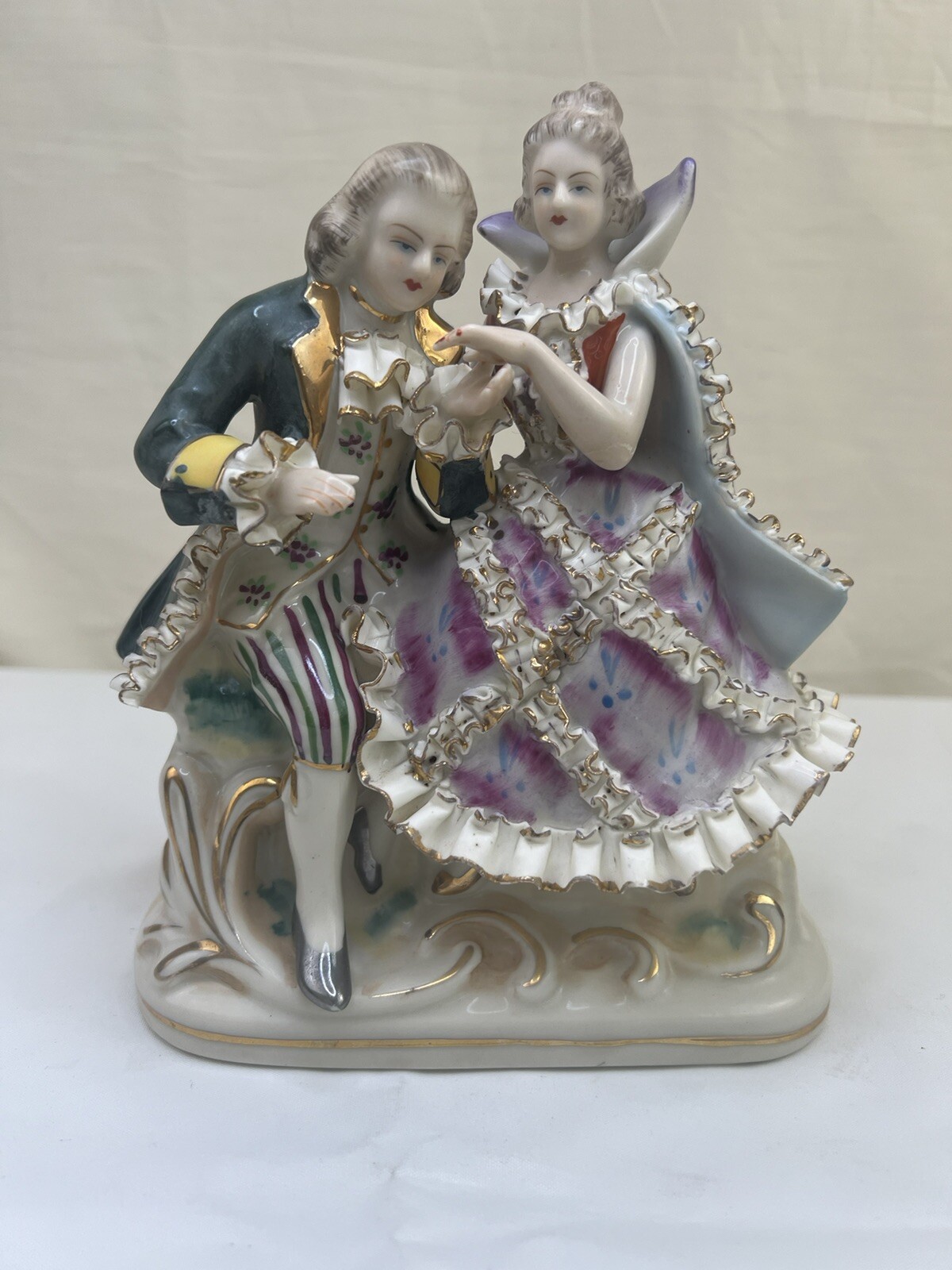 Vintage Germany Figurine Courting Couple Bone Lace China Crossed Swords Mark