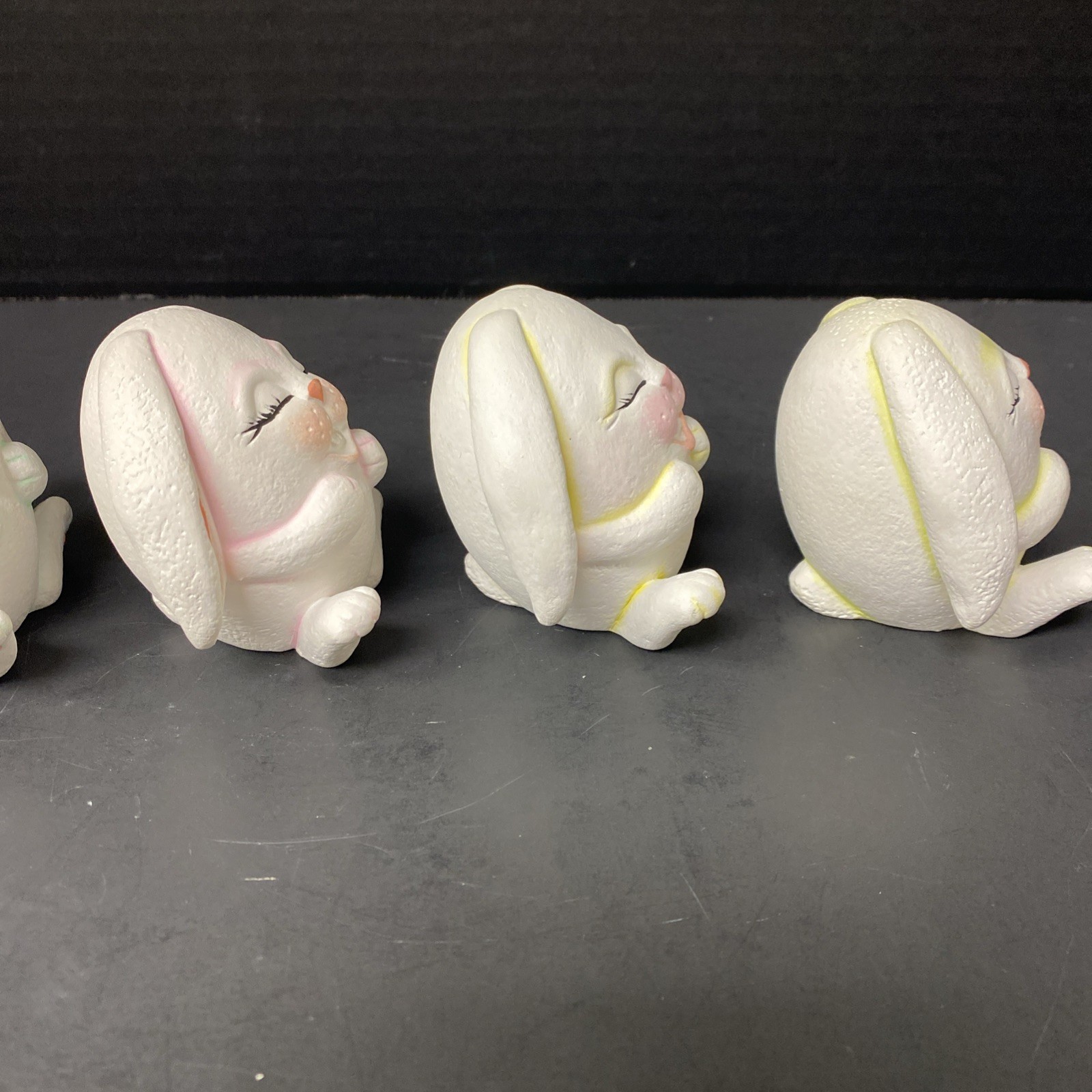Ceramic Flop Eared Bunny Figurines Easter Joy Egg Shaped Anthropomorphic Scioto