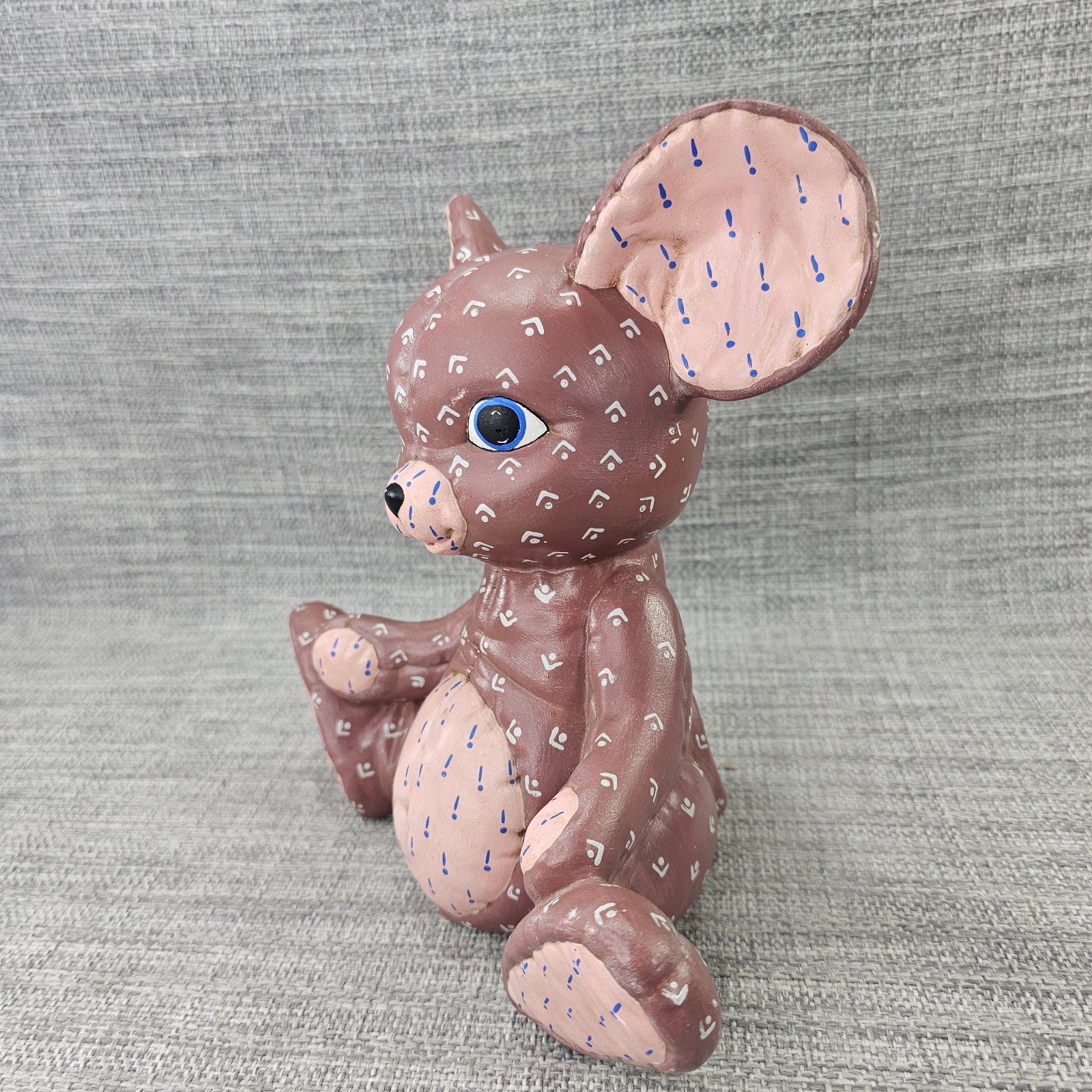 Vintage Kimple Ceramic Mold Quilted Puffy Mouse Pink Ears Figurine