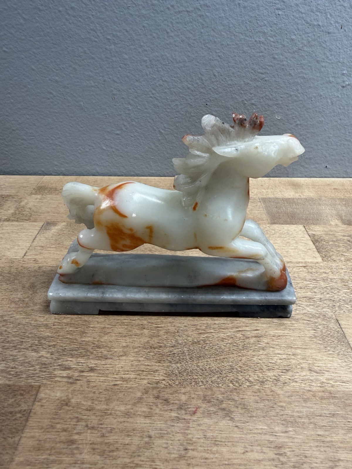 Onyx Marble or soap stone Carved Hose Signed R. York China 1991 Art Deco Vintage