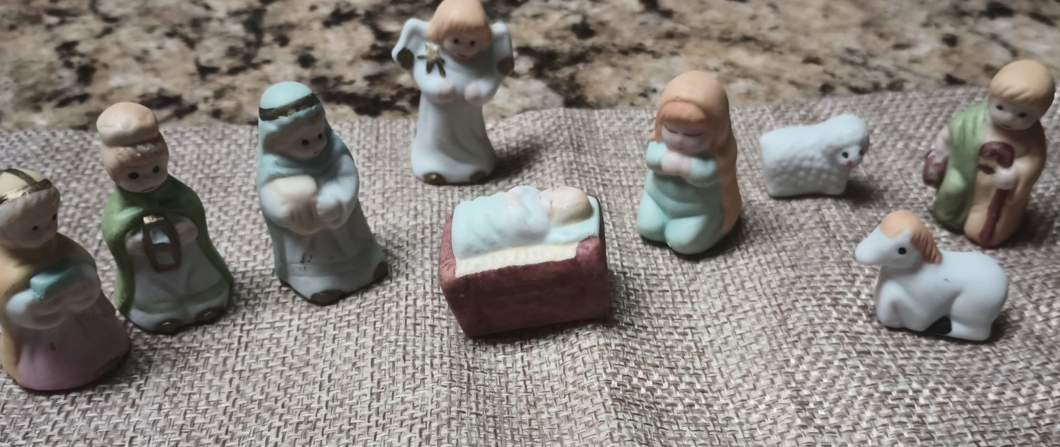 Mini Ceramic Nativity Set 9-Piece Christmas