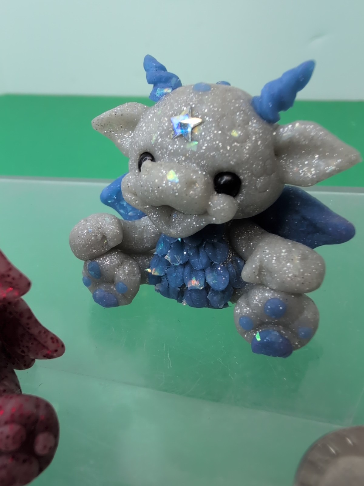 2″ Lot Of 3 Handmade Polymer Clay Figurines Dragons Glitter Cute Faces #DR8