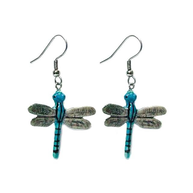 Little Critterz Jewelry Dragonfly – Blue Stripe Dragonfly Porcelain Earrings