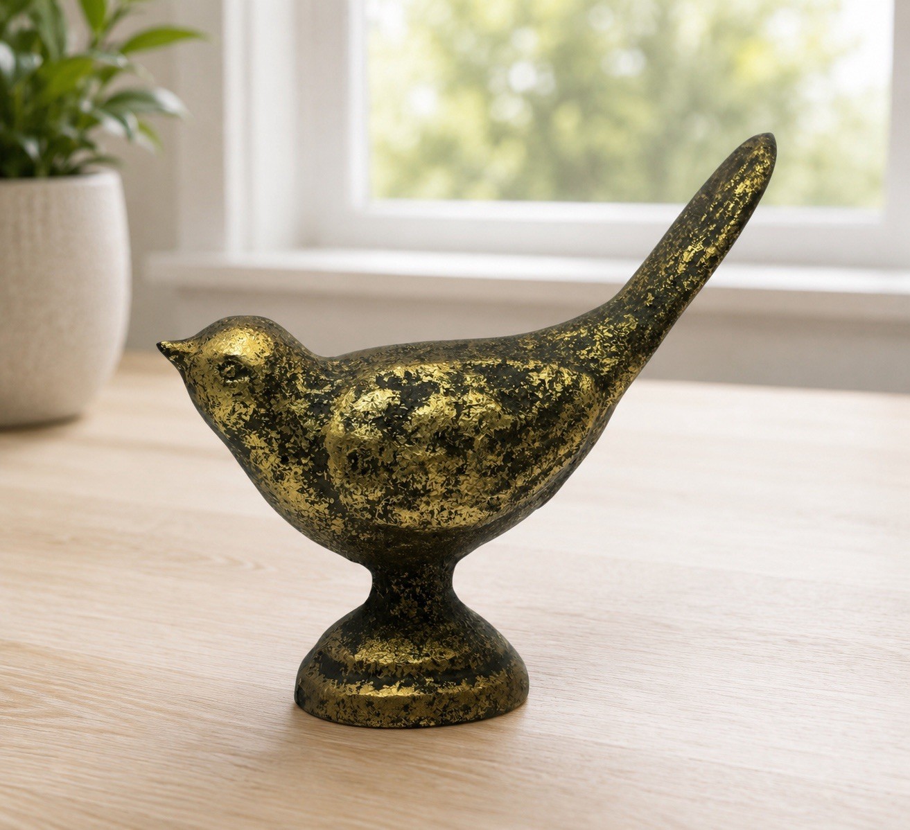 Vintage Cast Iron Bird Figurine Gold Brown Distressed Finish 4.5″ x 4″ x 2″