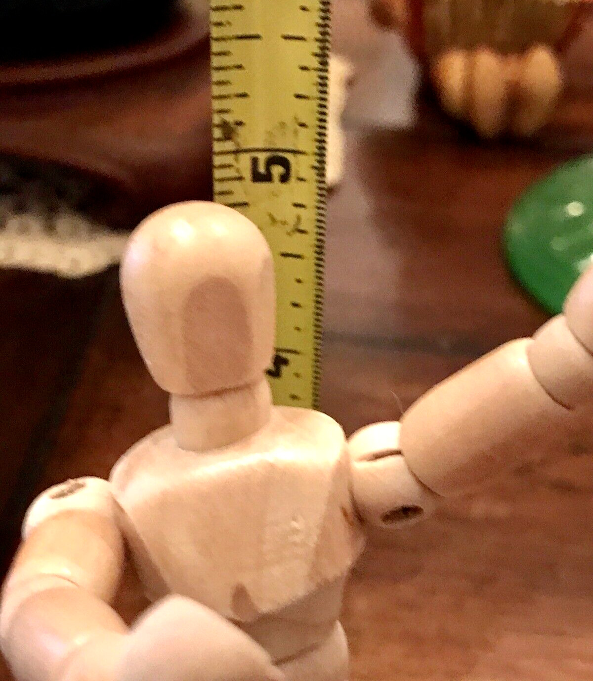 Wooden Articulated Posable Man Figure On Stand 5-3/8″