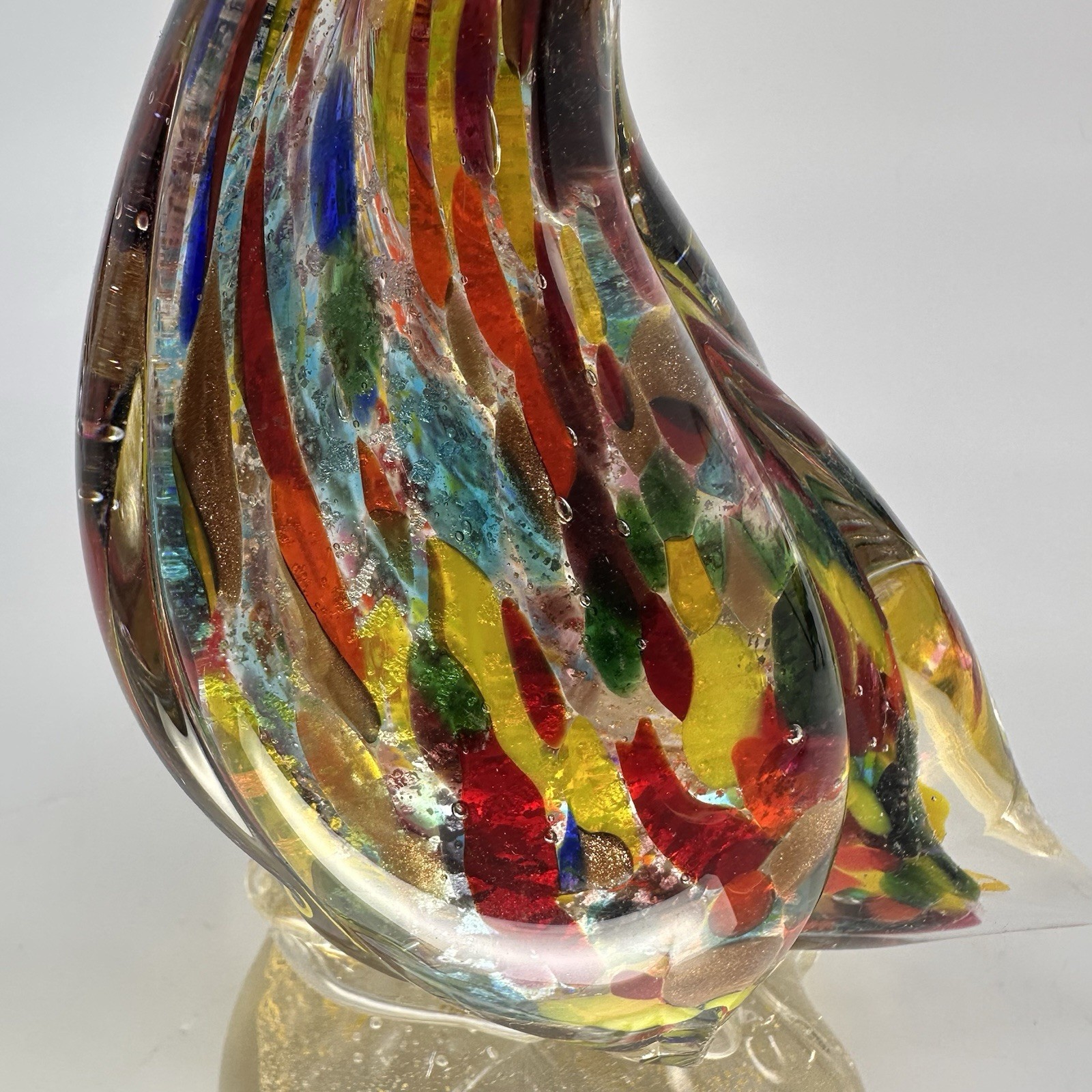 Vintage Murano Art Glass Duck Swan Bird Figurine Multi Color Gold Inclusion 10”