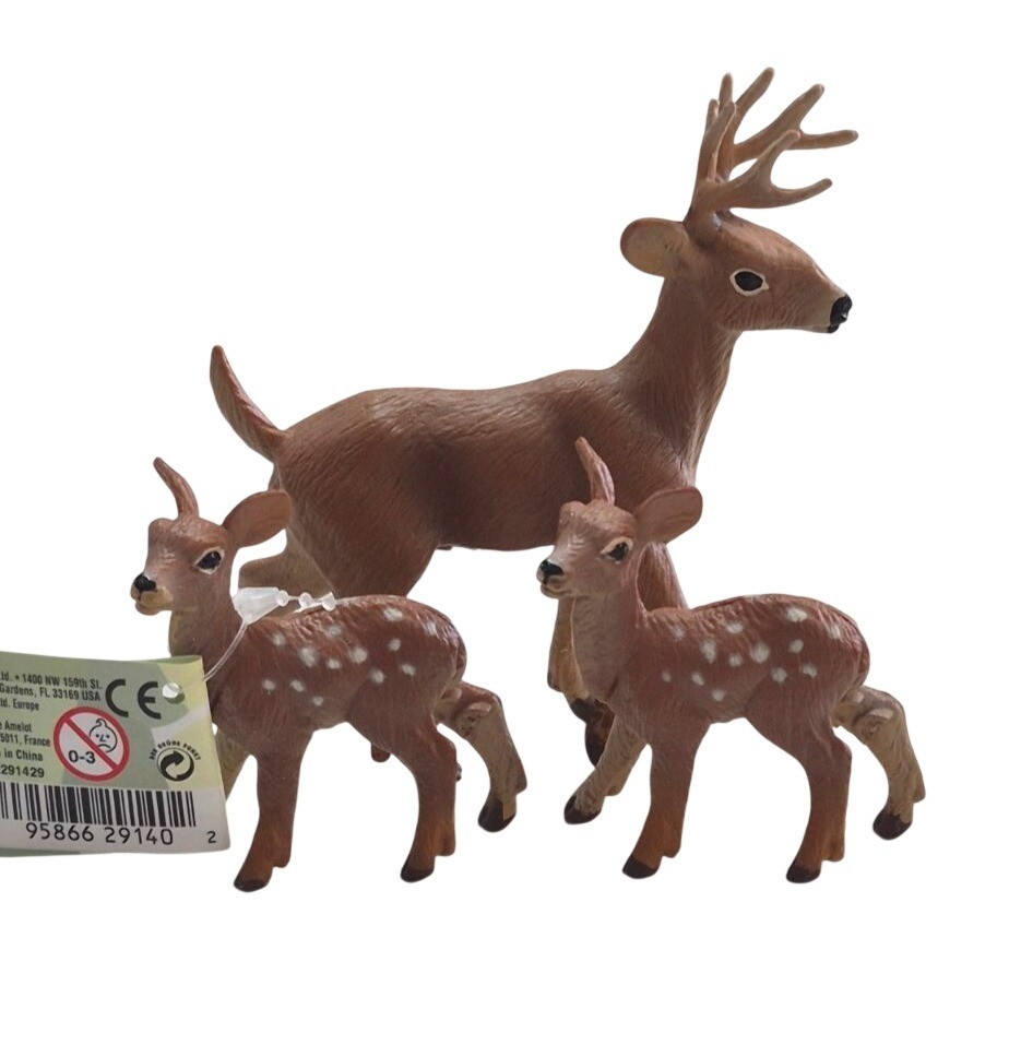 Safari Ltd. 1998 Deer Family Figurines Set 3 Brown Plastic Stag & Fawns Vintage