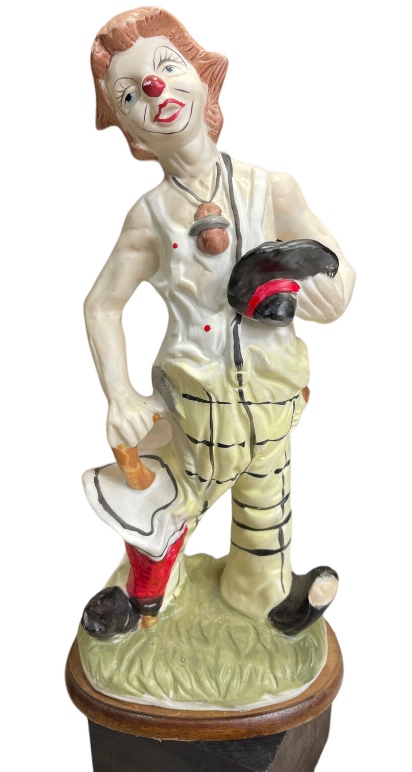 Vintage? Unbranded Ceramic Circus Sad Clown Figurine. 11.5′ Tall. Home decor.