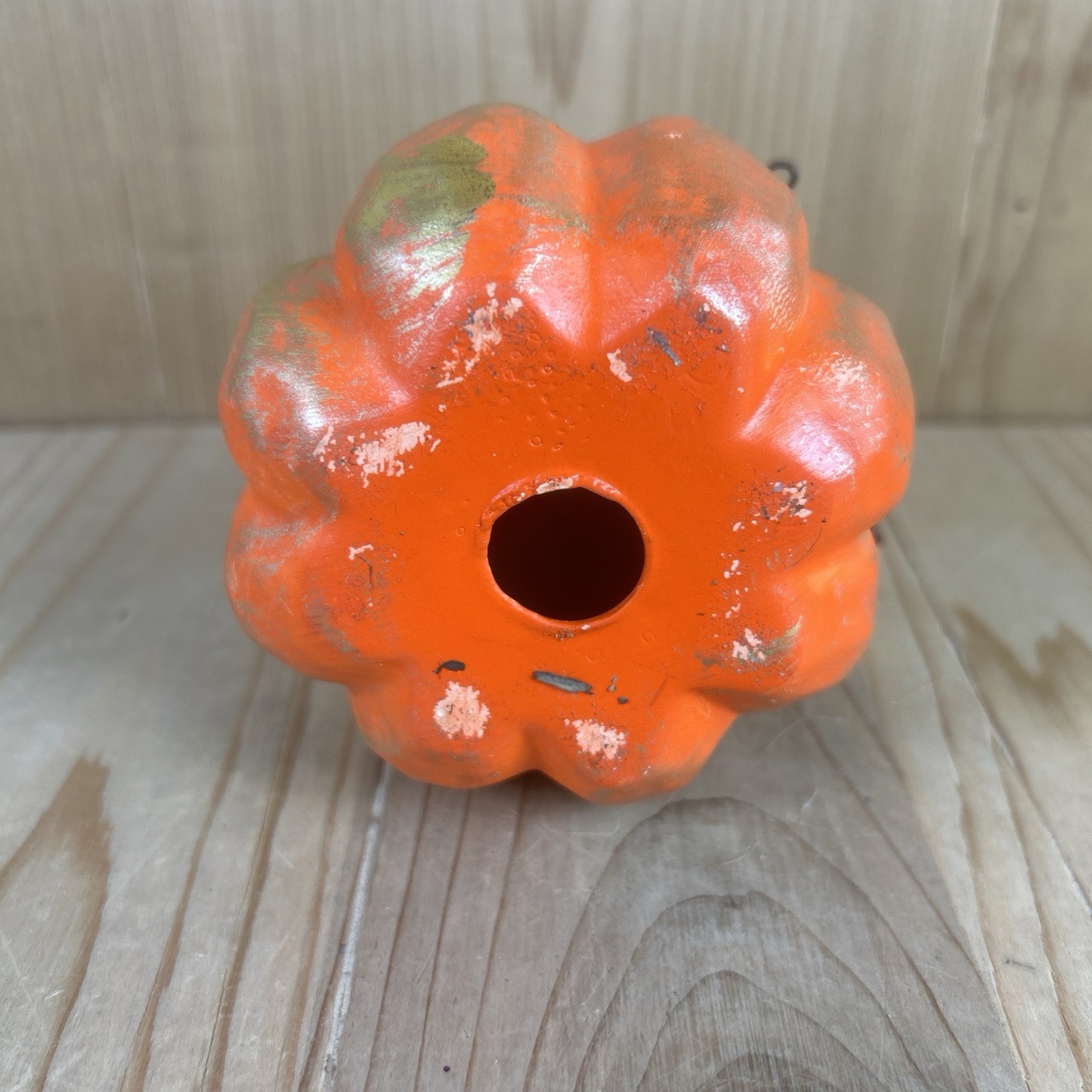 Pumpkin Figurine Set Of 3 Orange Gold Ceramic Metal Leaf Vine Fall Harvest 4×3”