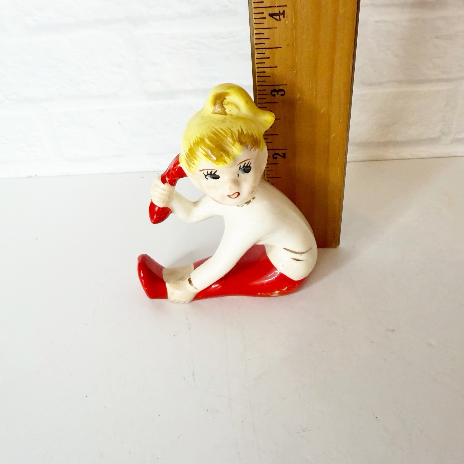 Vtg 50s 60s Teen Girl Talking On Telephone Figurine Teeny Bopper Japan Kitsch