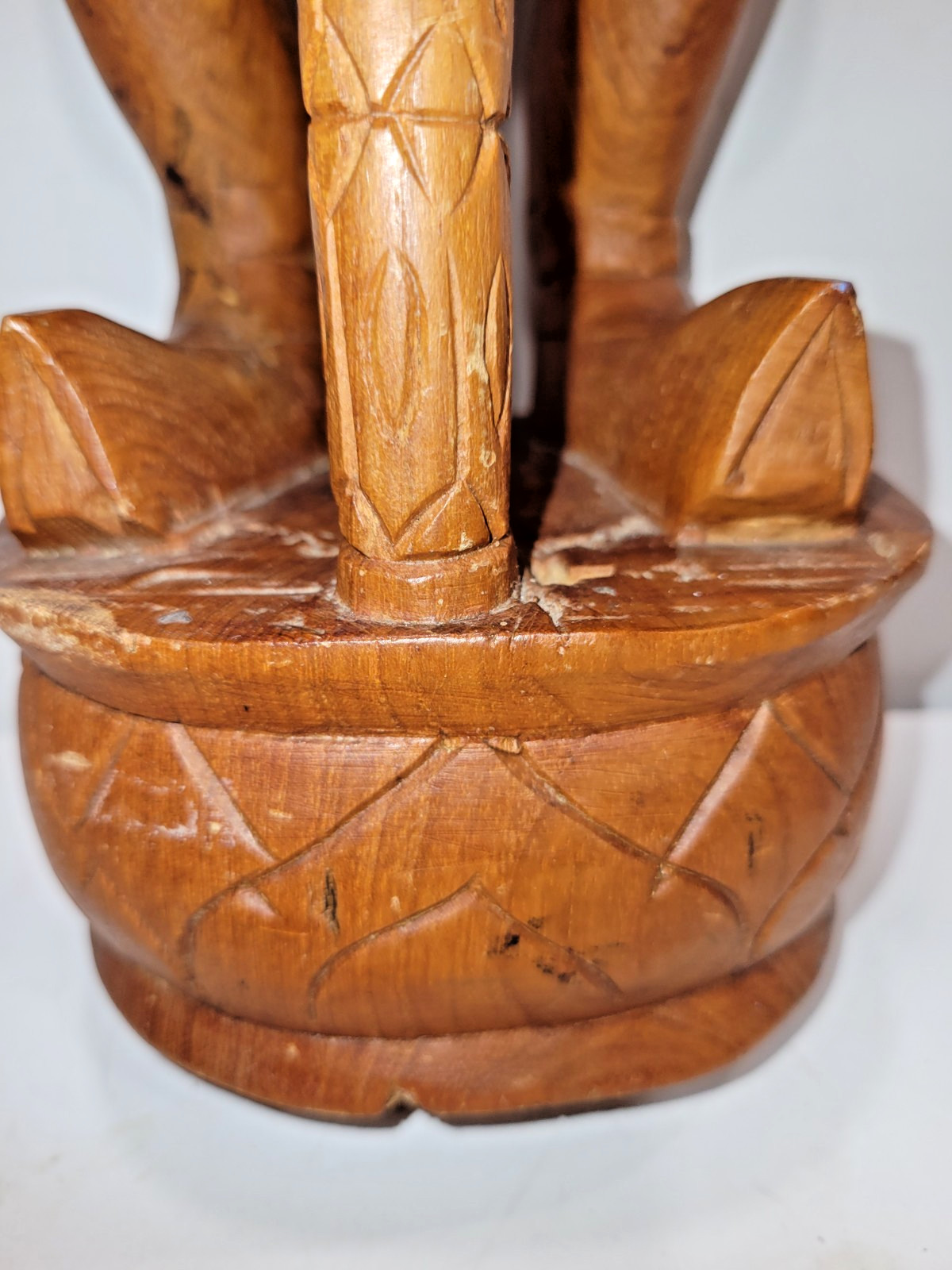 Vtg Lg 20″ Yaksha Thai Temple Guard Statue Hand-Carved Teak Wood Guardian Deity