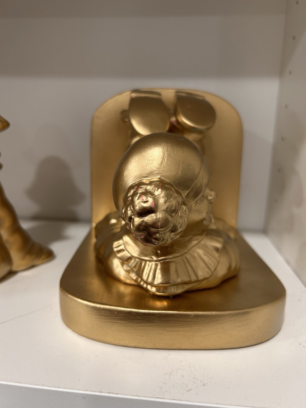 Vintage 1984 Scioto Ceramic Clown , Gold Paint ,Bookends.