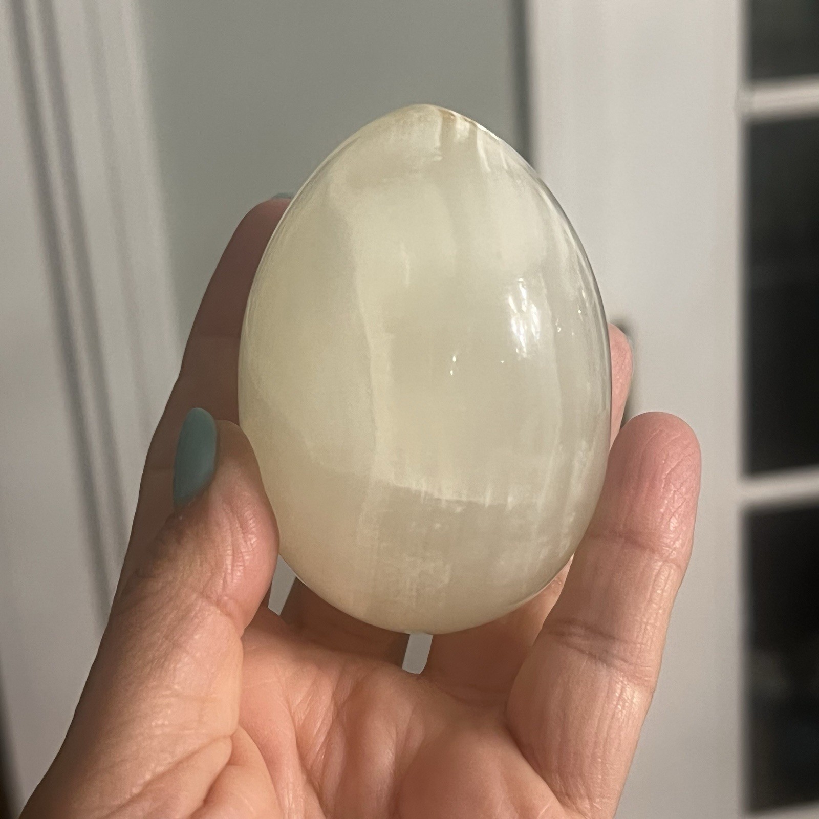 Vintage Polished Marble Egg Hand Carved With Clear Acrylic Stand 3″ Egg