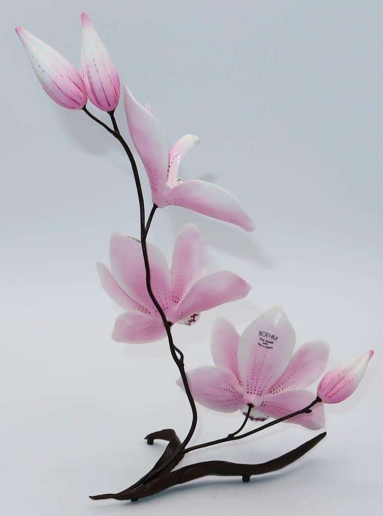 Boehm, England Cymbidium PINK ORCHID, #60008 Porcelain Floral Figurine, 10 1/2″