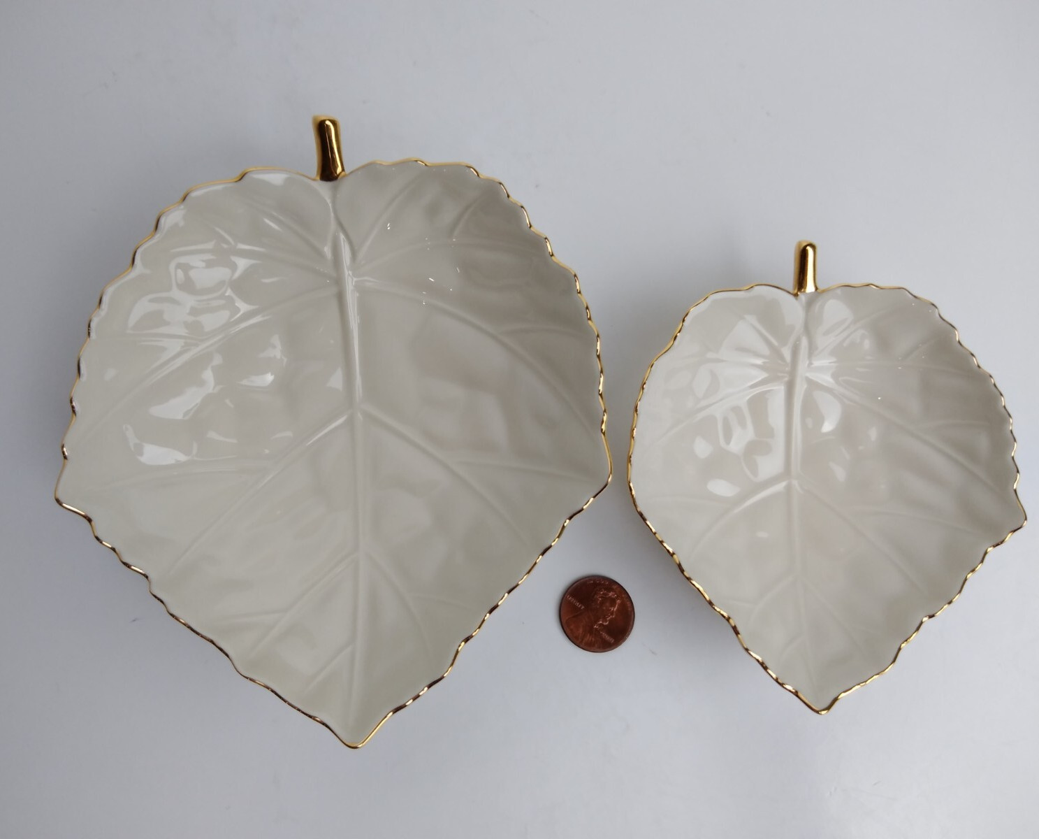 Vintage Lenox (2 Sizes ~ 2 Piece Set) Maple Leaf 24K Gold Gilding Candy Dishes