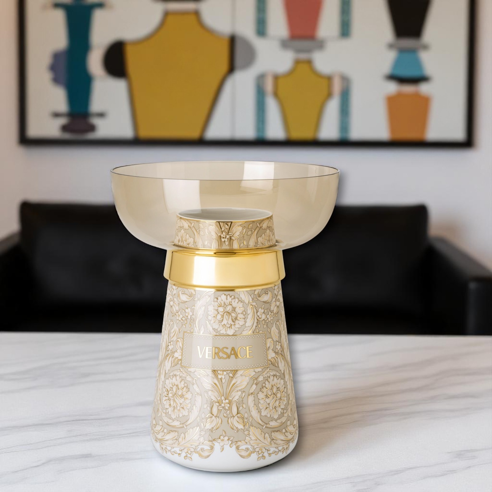 Versace Rosenthal Barocco Beige Vase – 38 cm / 15 in | Porcelain & Crystal Glass