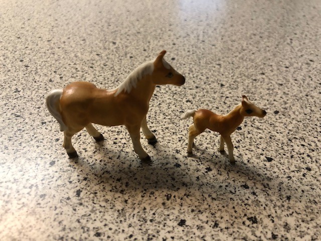 4 Vintage Miniature Bone China Black White Brown Horses Figurines Lot