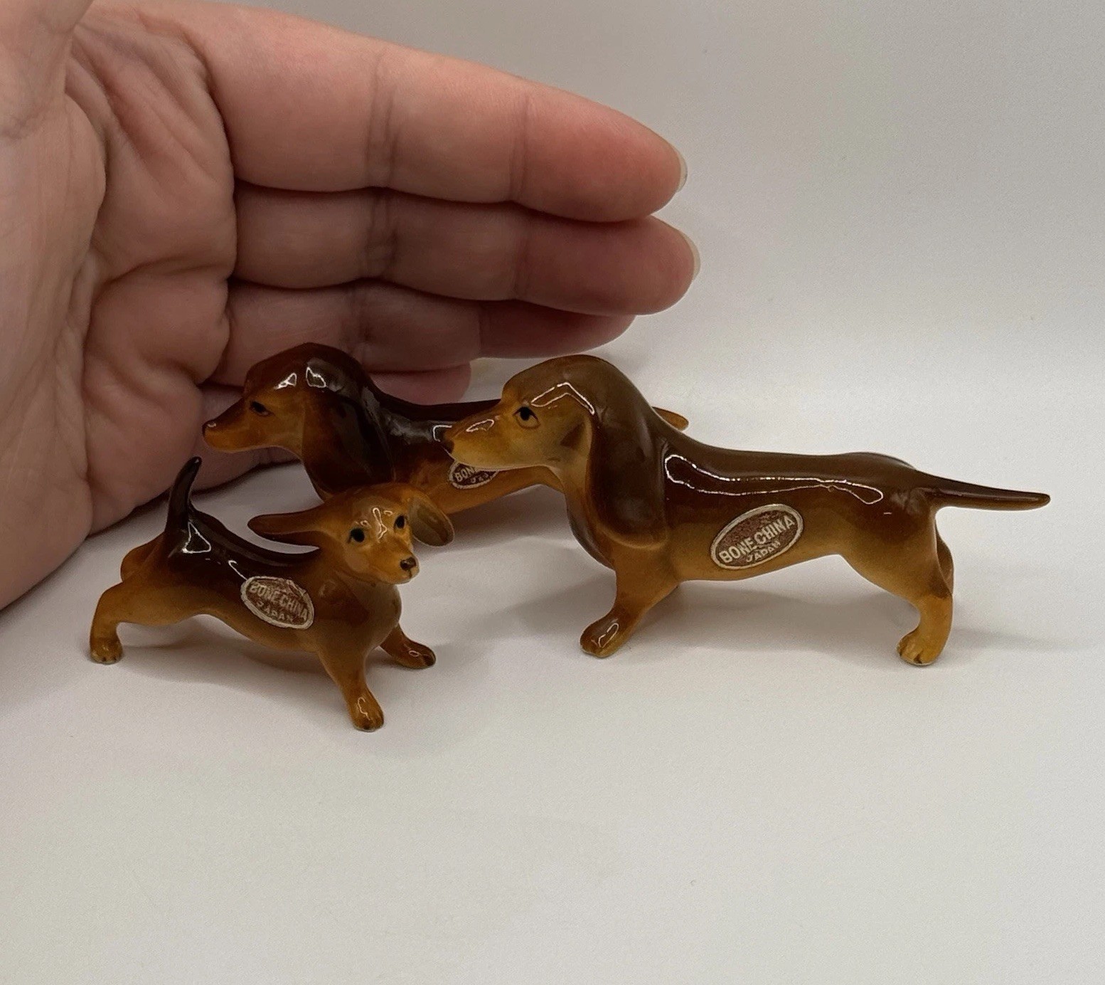 Vintage Dachshund Dog Family Bone China Figurine Set Miniature Trinkets
