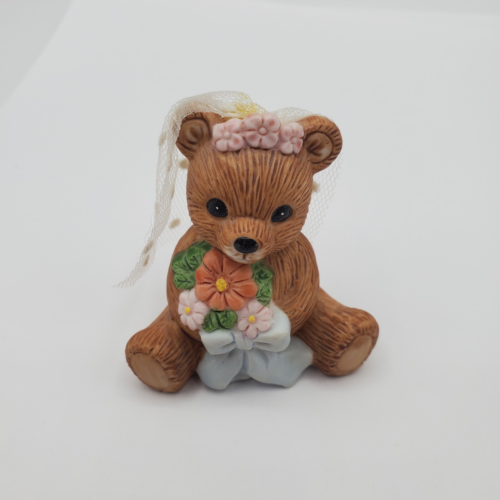 Homco Teddy Bear Month Figurine 1413 June Bride Wedding Veil Marriage cake top