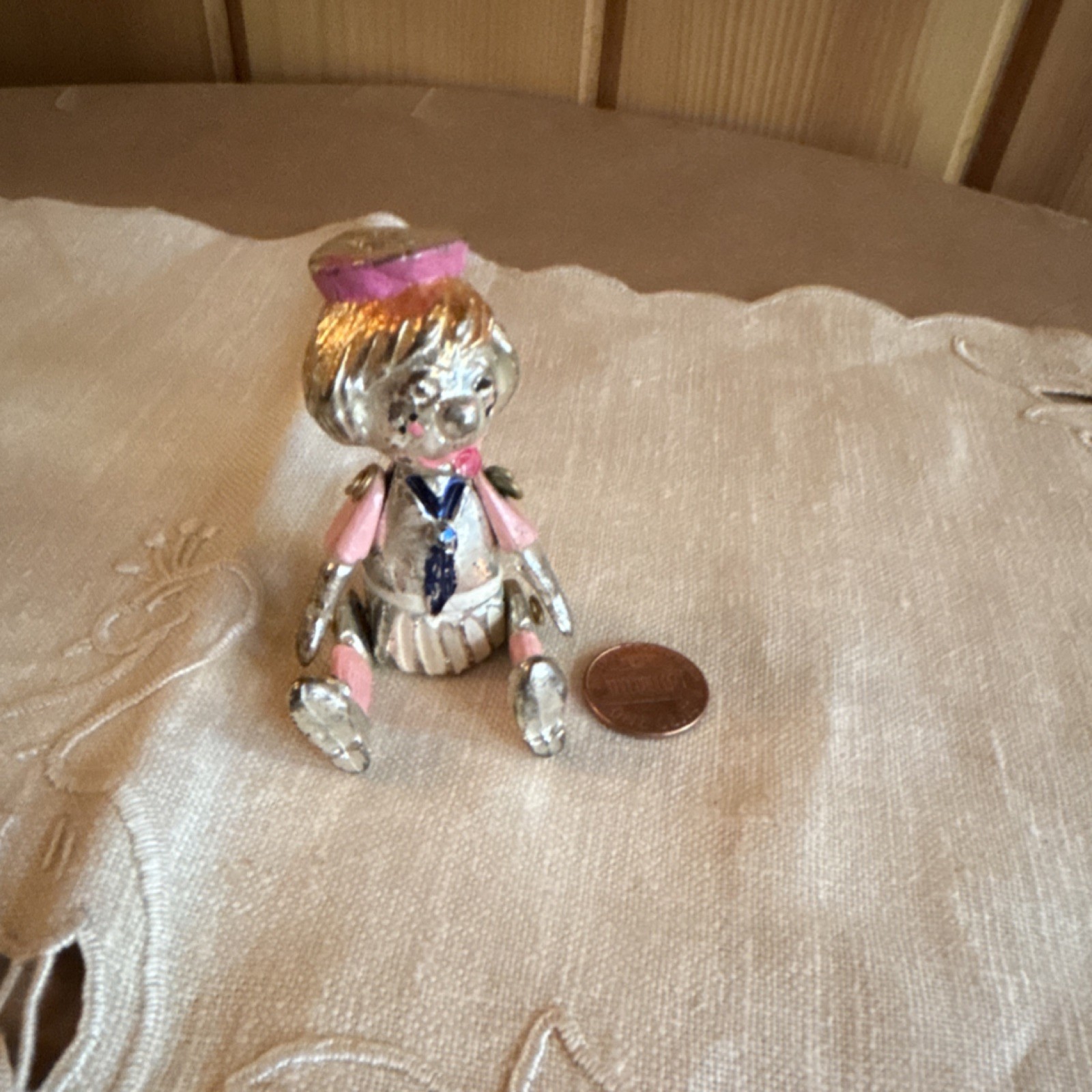 Painted Metal girl Articulated Figurine Sculpture Small Pink Gold Silver