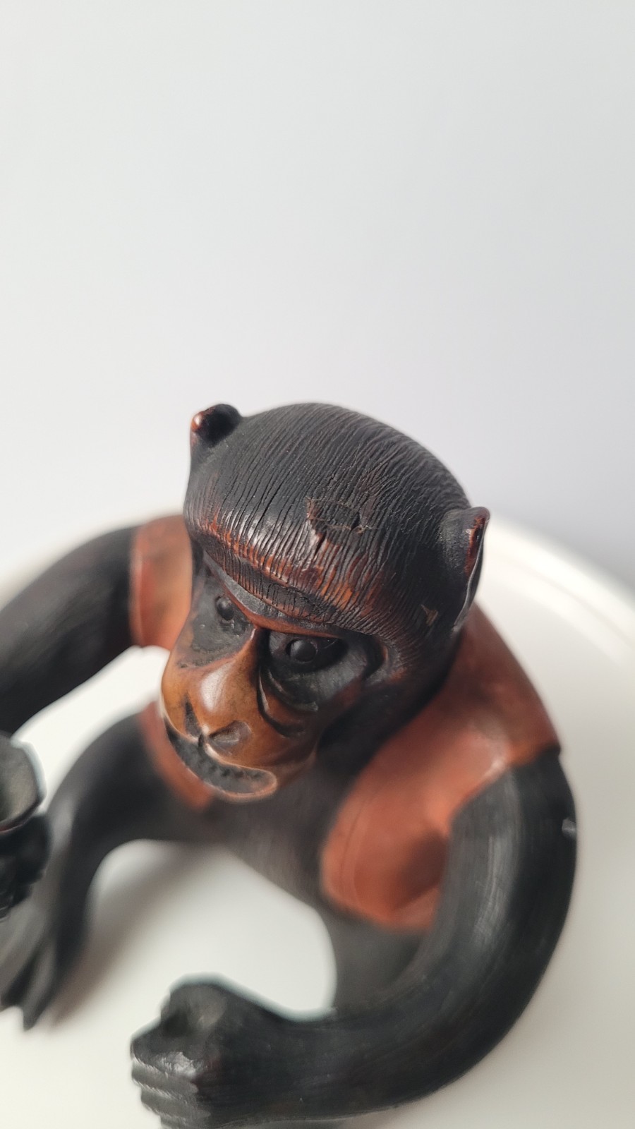 Vintage/ Antique Japanese (?) Handcarved Painted Wooden Monkey Figurine