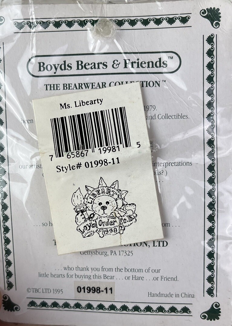 Statue Of Liberty Lapel Pin Boyds Bears & Friends Ms. Libearty Bearwear USA