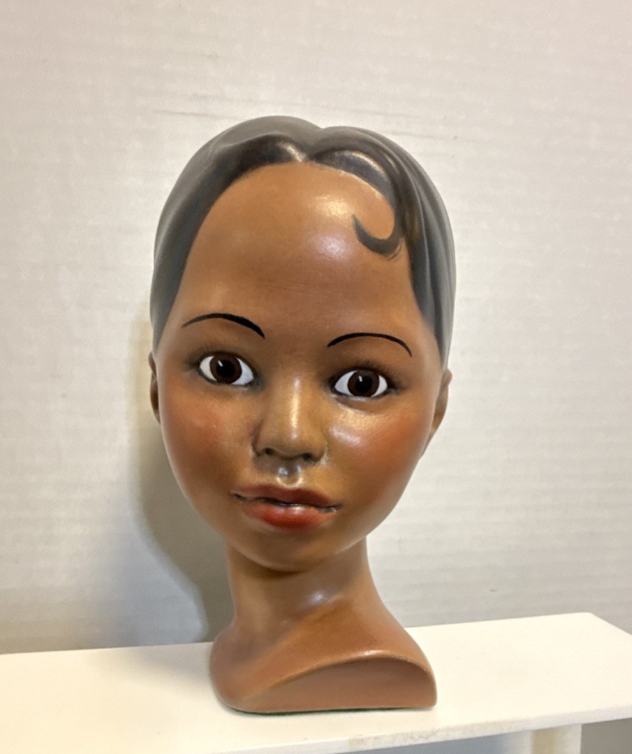 VTG Handpainted Polynesian or African American Lady Bust Young Woman Chalkware