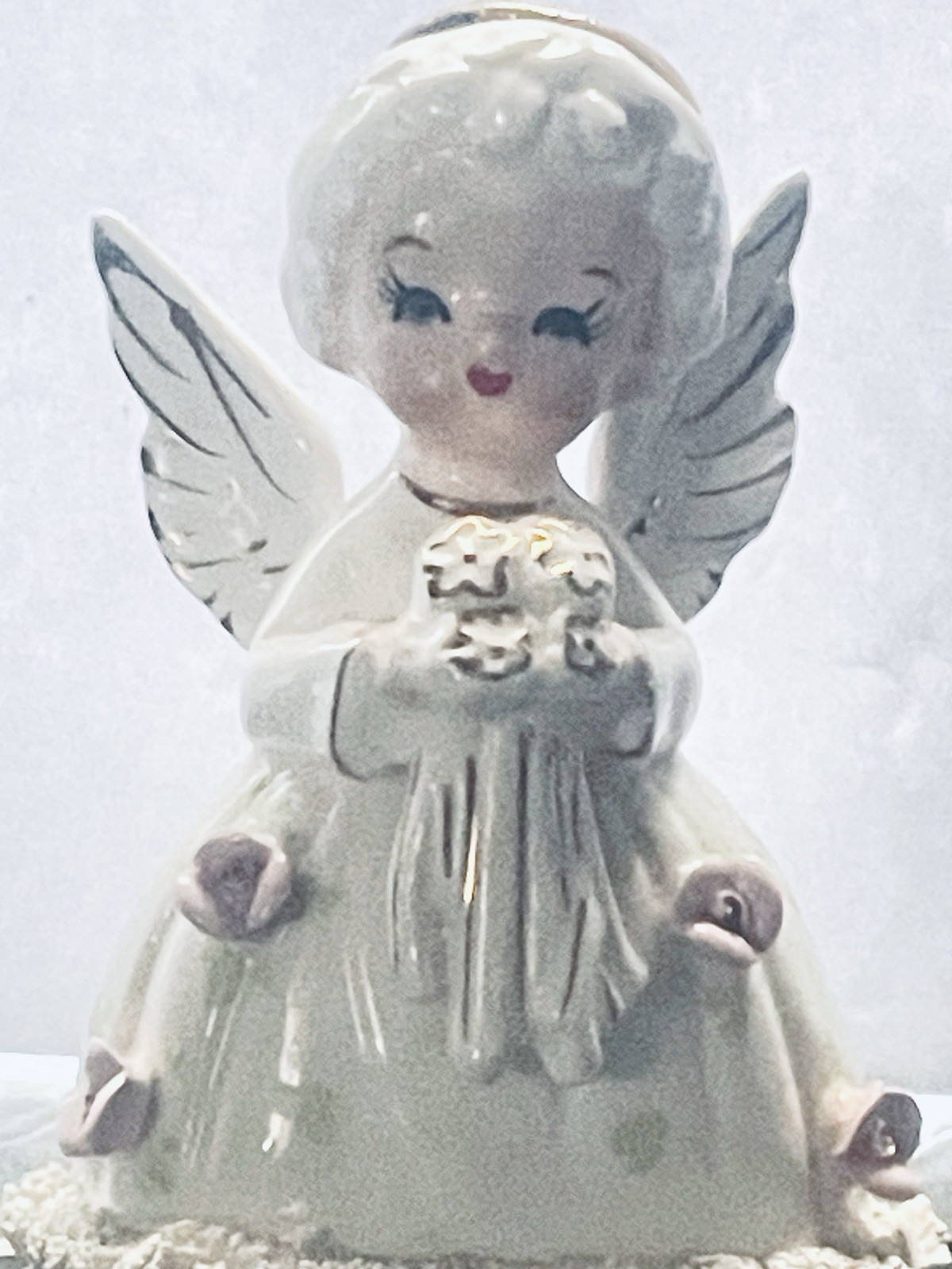 Vintage Ceramic June Angel Wedding figurine with spaghetti trim 1950s Japan