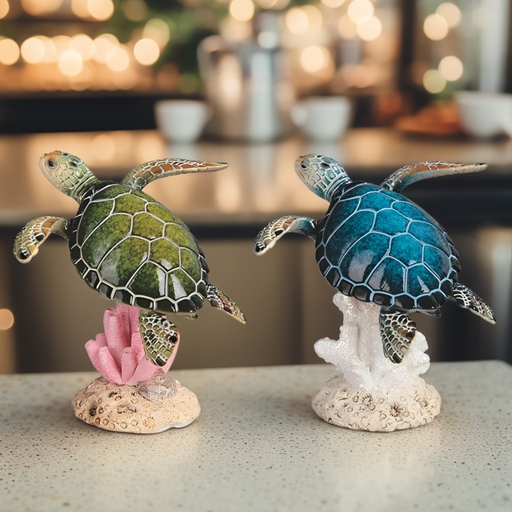 2-PC Set 3″H Sea Turtle Figurine Ornament Home Decor Unique Gift