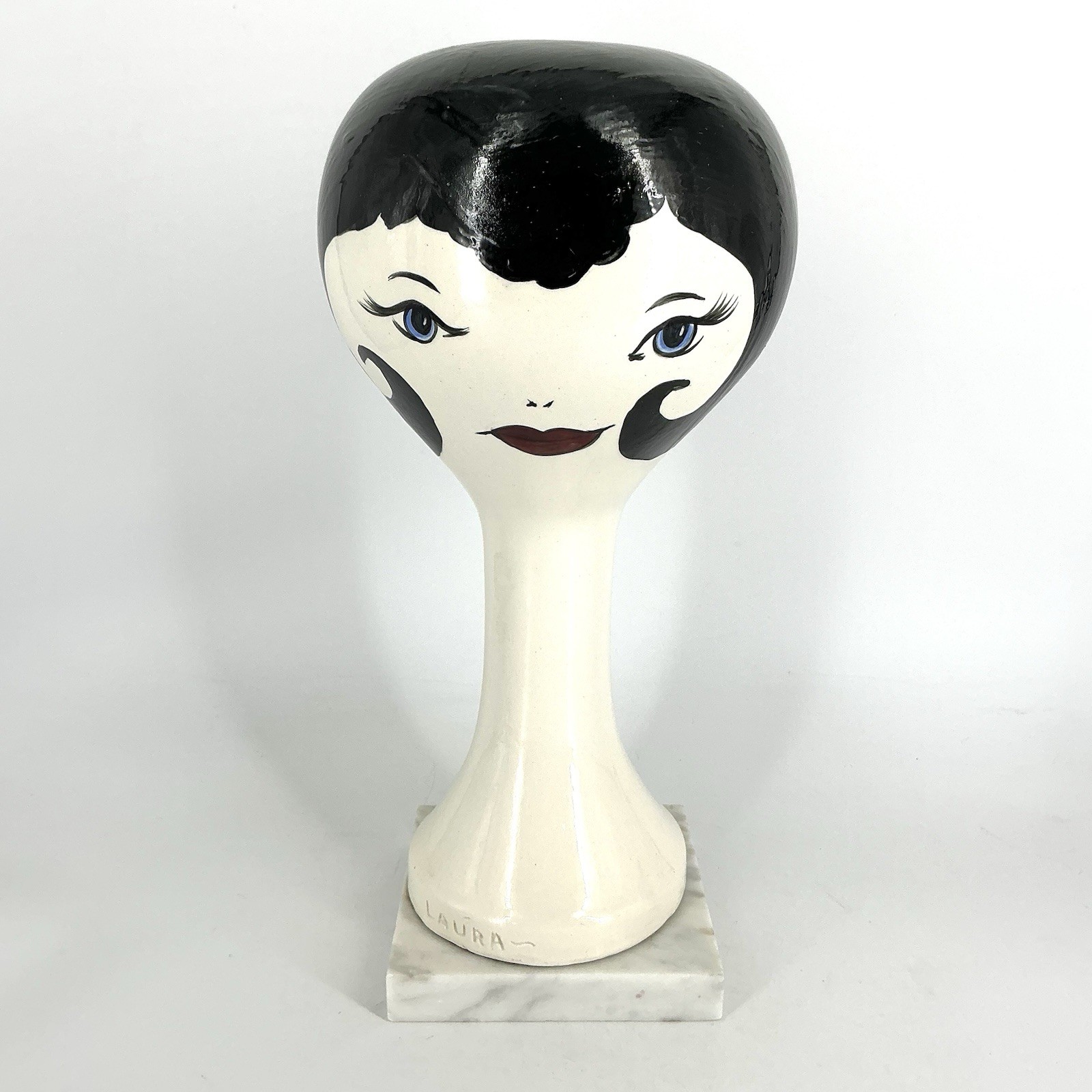 Vintage Wig Hat Stand Mannequin Ceramic Lady Head 13 5/8” Italy RARE