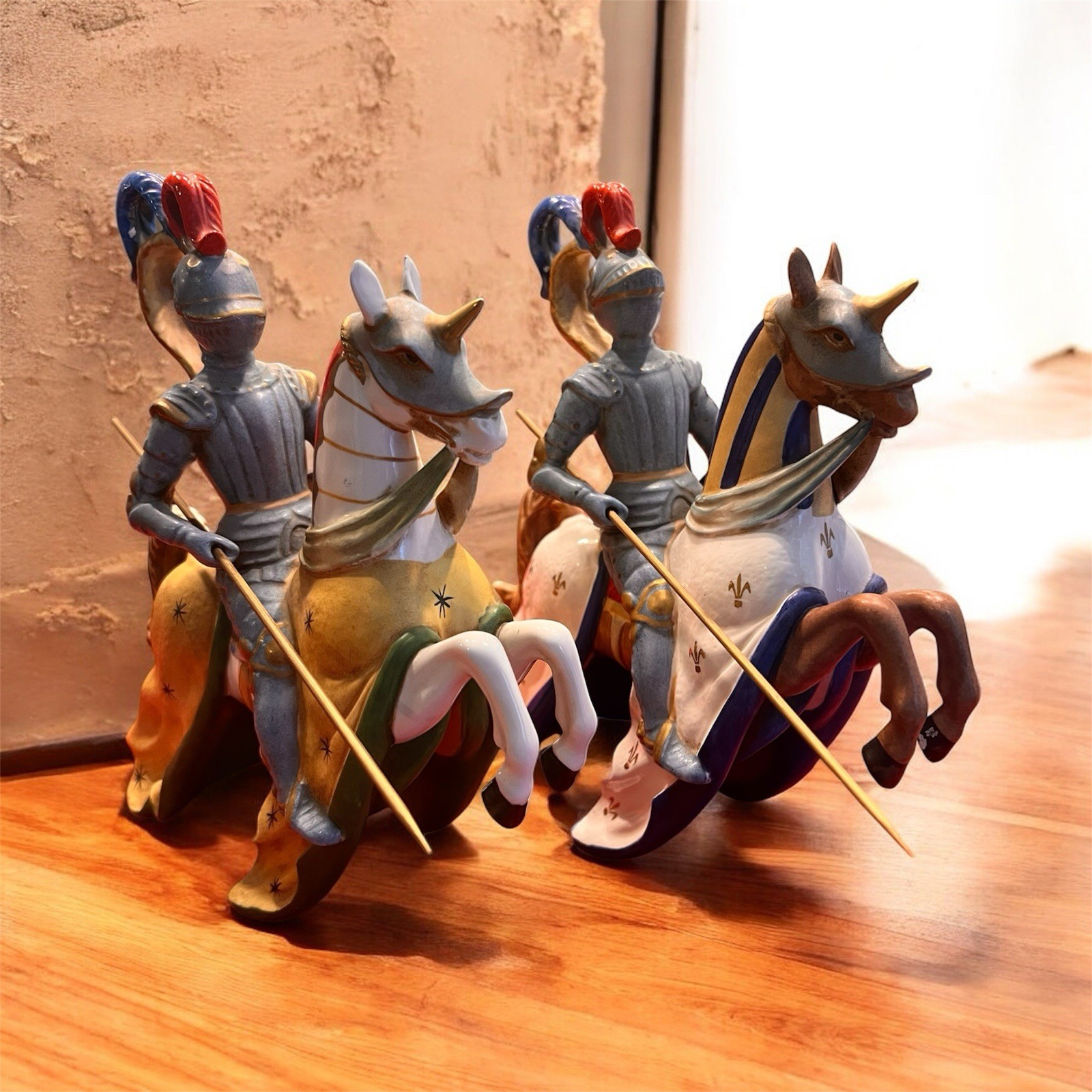 Vintage Ceramic Jousting MedievalKnight Figurines, a Pair
